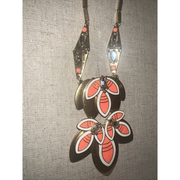 STELLA & DOT Hibiscus Orange Enamel Rhinestone Crystal Long Statement Necklace - Picture 4 of 8